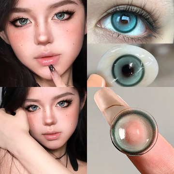 New 1 Pair Korean Lenses Colored Contact Lenses for Eyes with Diopters 0~-8.00 Blue Cartoon Pupils Soft Fashion Lenses